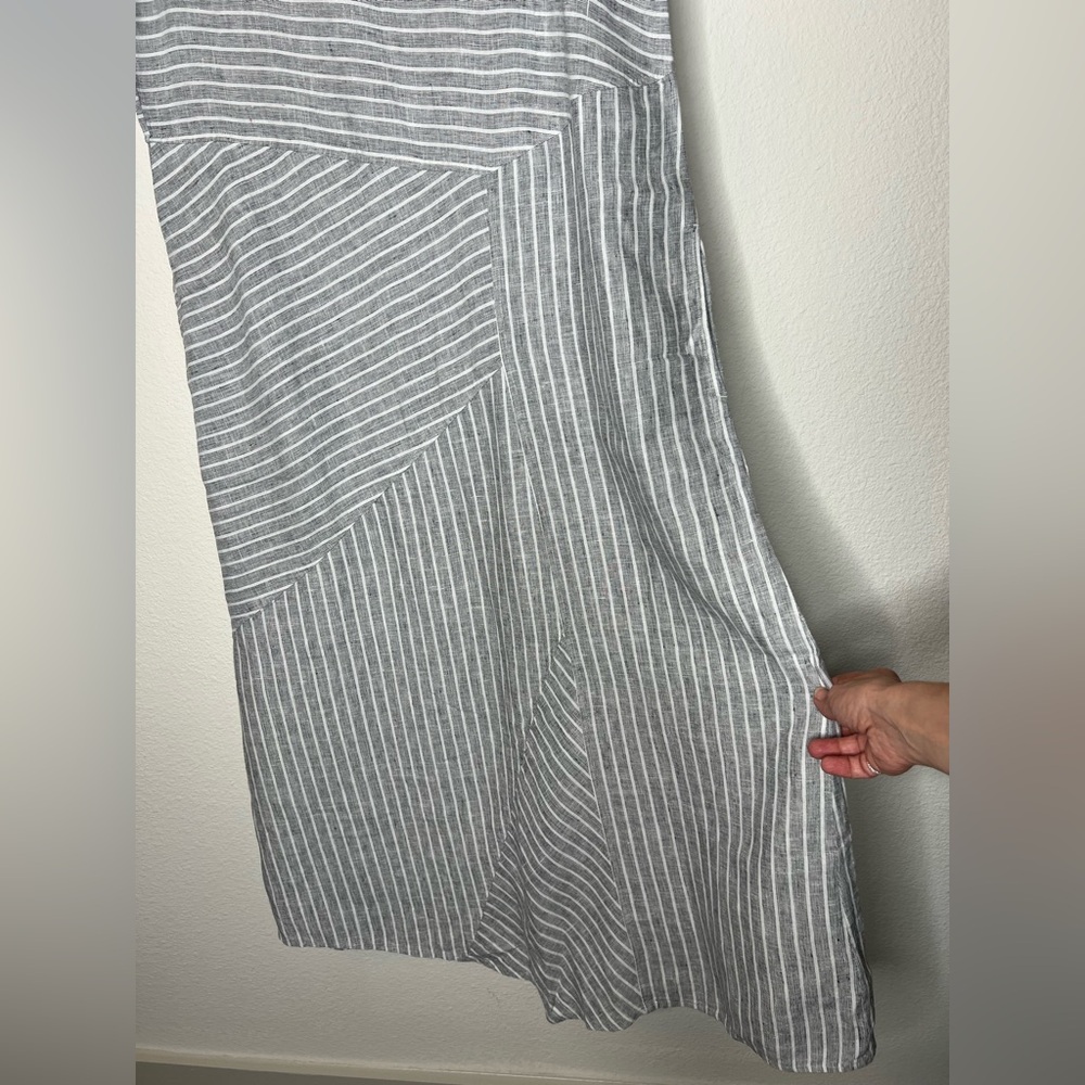 J. Jill Love Linen Women’s Gray Striped 100% Linen Maxi Dress Pockets Size L - Picture 6 of 6